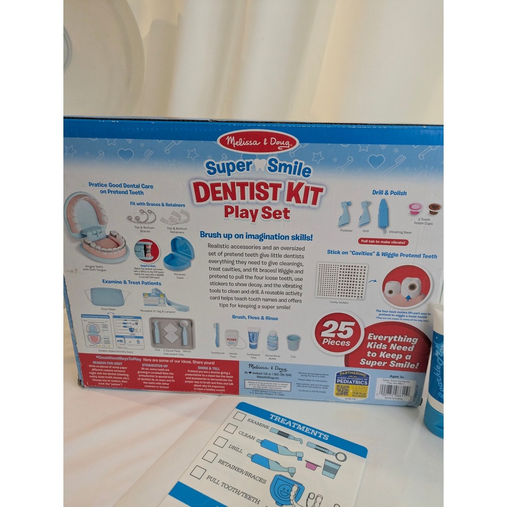 Melissa & Doug Super Smile Dentist Kit Play Set 15 Pieces Blue Kids Toy 8611 - Picture 10 of 10